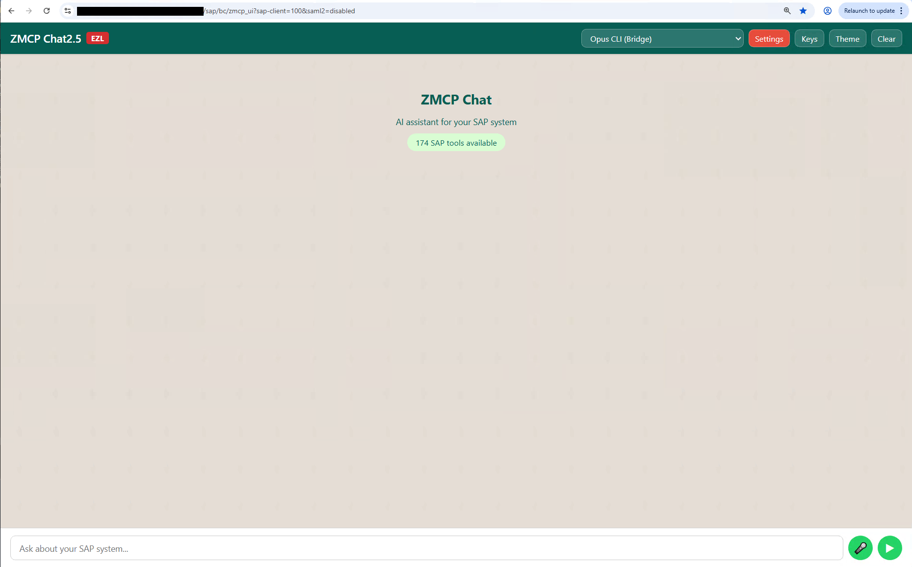 ZMCP Chat UI Start Screen