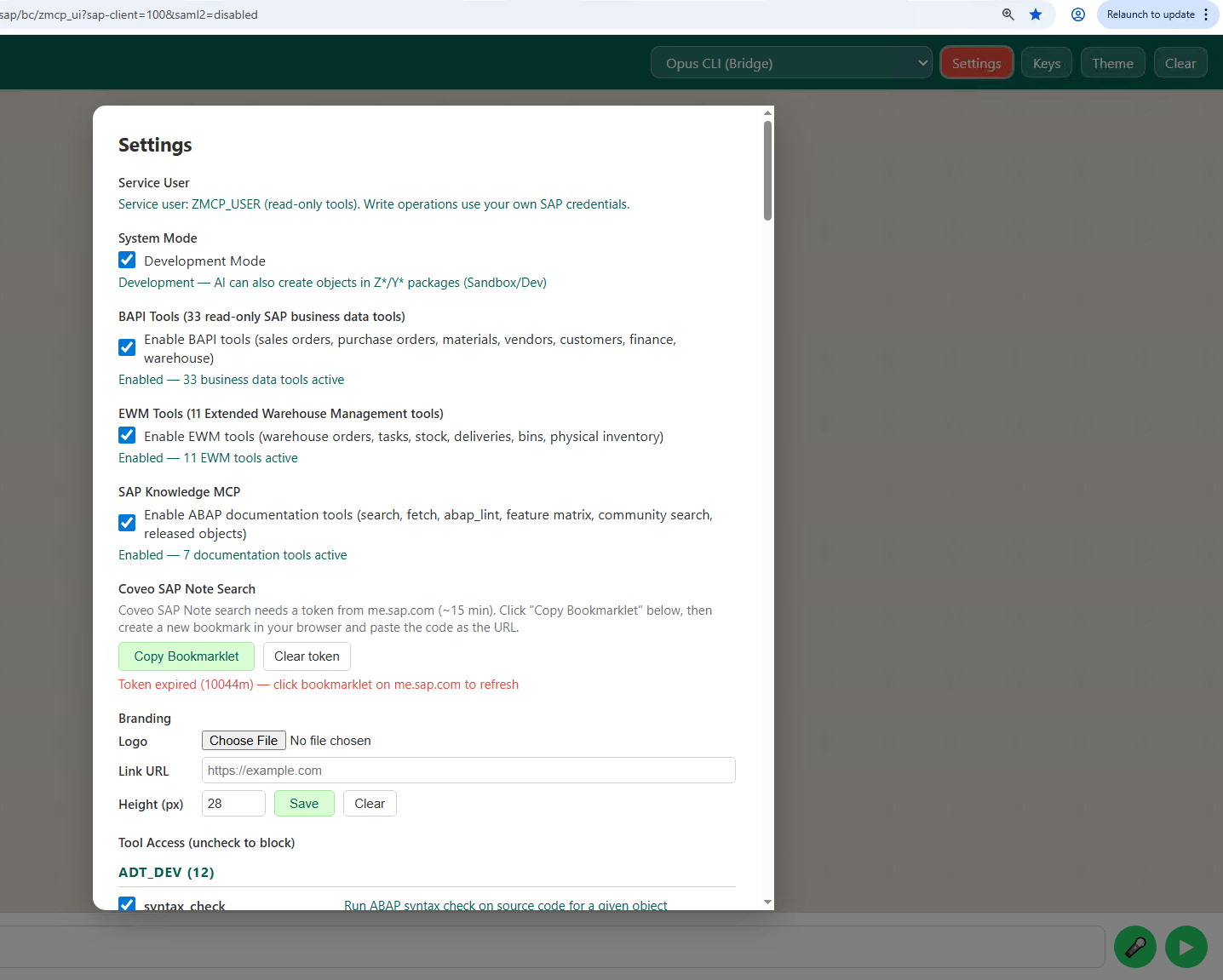 Settings Popup